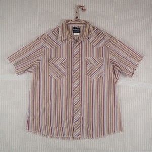 Vintage Wrangler Men's Multicolor Stripes Short Sleeve Pearl Snap Shirt Size: XL